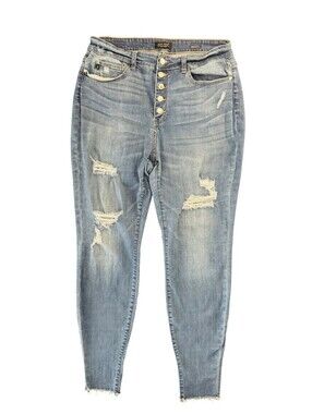 Judy Blue Skinny Jeans Women’s 18W High Rise Button Fly Distressed Raw Hem